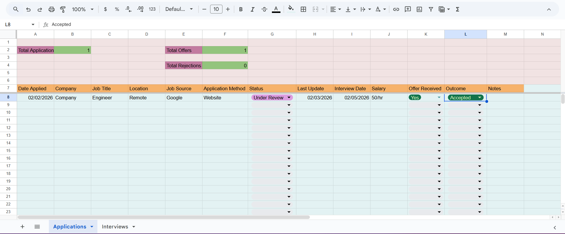 Job Application Tracker (with Interview Log)